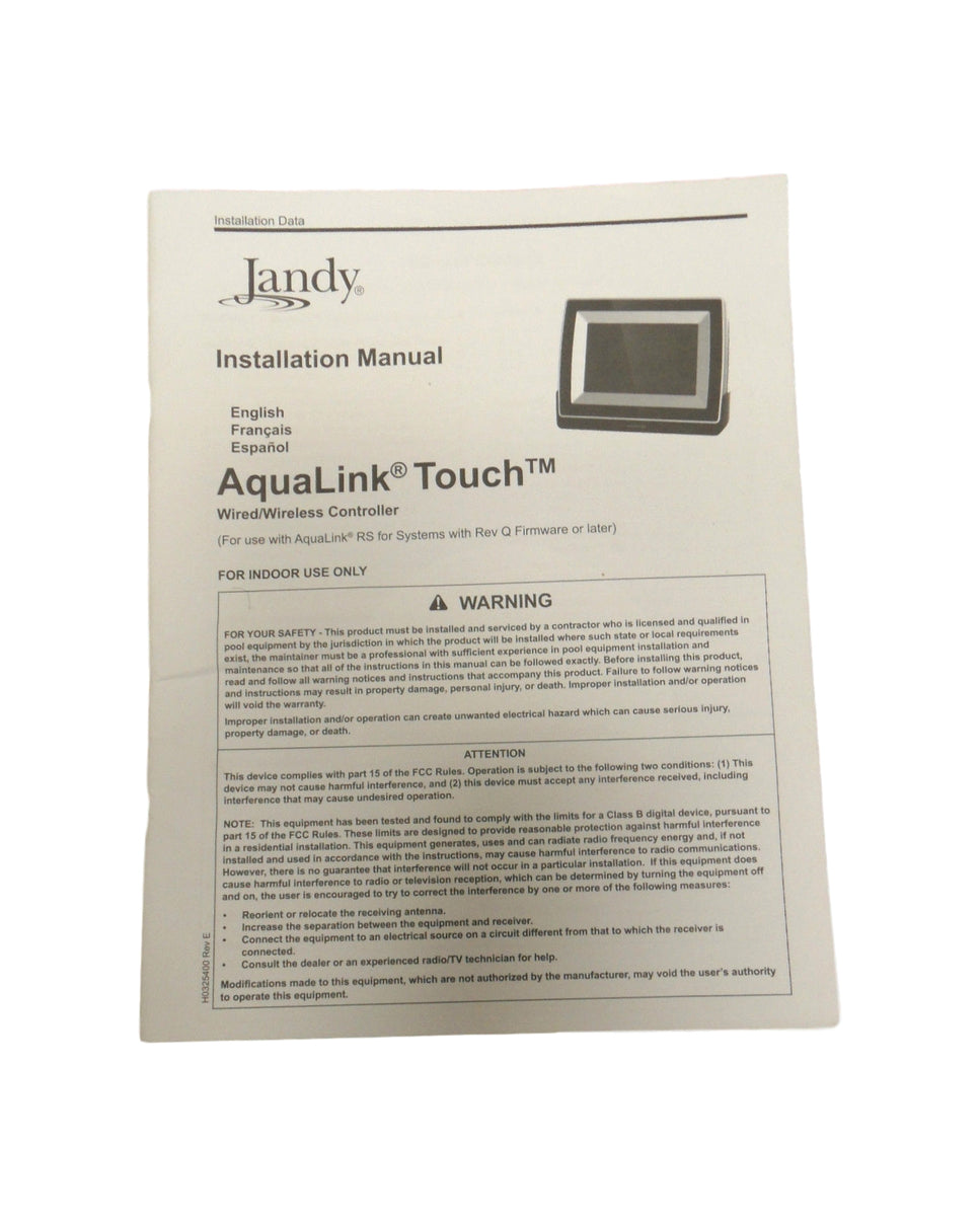 Jandy AquaLink Touch Wired/Wireless Controller Installation Manual