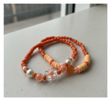 Handmade Orange & Pearl Bloom Beaded Bracelets, Teen Jewelry