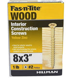 Hillman 48813 Fas-n-Tite Yellow Steel Zinc Interior Wood Screws #8 x 3", 77-Pack