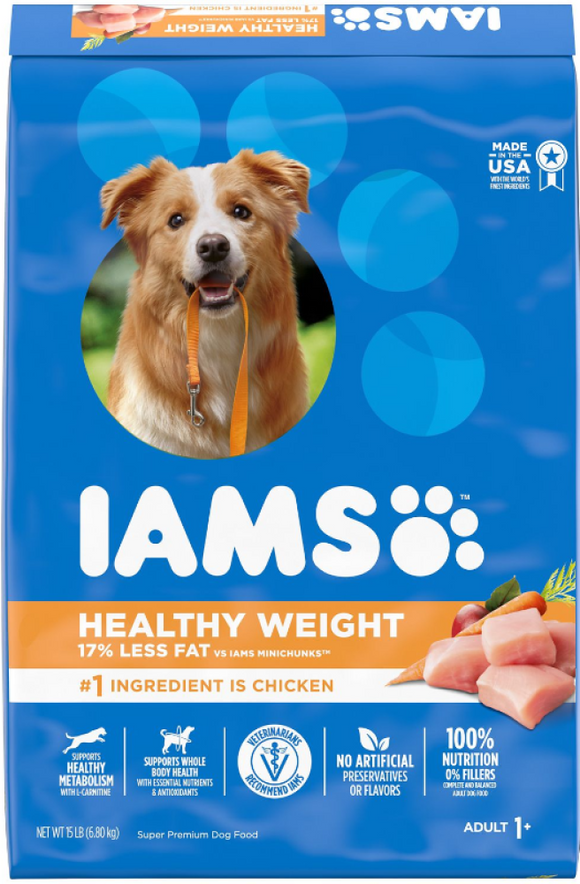 Iams 10226744 Adult Healthy Weight Dry Dog Food with Real Chicken, 15 lbs.