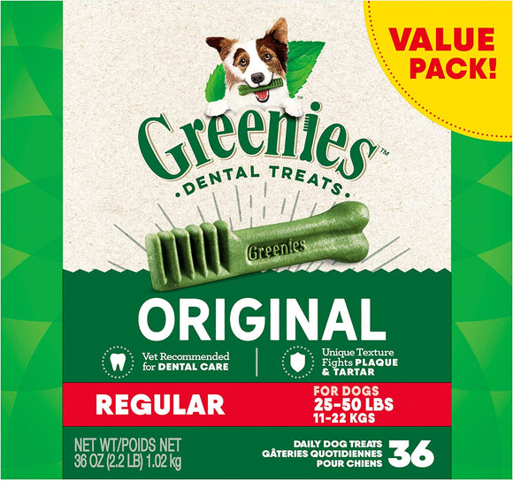 Greenies Original 10229571 Dental Care Oral Chews Regular Dog Treats -Pack of 36
