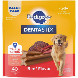 Dentastix 10236875 Beef Flavor Dental Care Dog Treats for Large Dogs - 40 Count