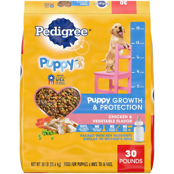 Pedigree Puppy Growth and Protection Chicken & Vegetable Dry Dog Food, 30 lbs