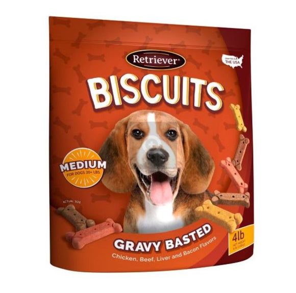 Retriever Biscuits 4lb Gravy Basted Chicken Beef Liver & Bacon Flavor Dog Treats