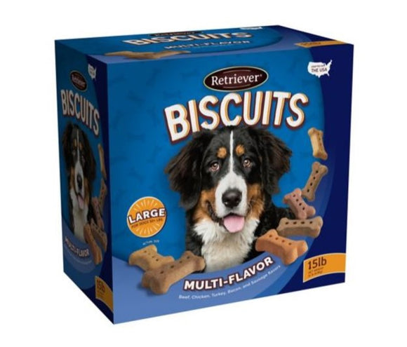 Retriever Biscuits 15lb Beef, Chicken Turkey and Bacon Flavor Large Dog Treats