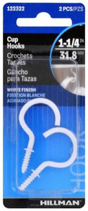 Hillman 122322 - Cd 1 1/4 White Cup Hook 2pk, 122322