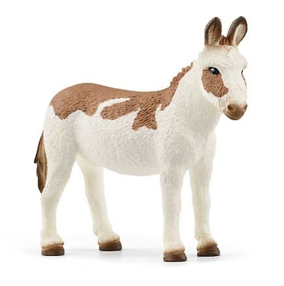 Schleich 13961 Realistic American Spotted Donkey Farm Animal Toy White