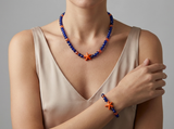 Navy Blue and Orange Starfish Jewelry Set Beaded Necklace and Bracelet Nautical Summer Beach Jewelry Coastal Boho Choker Set
