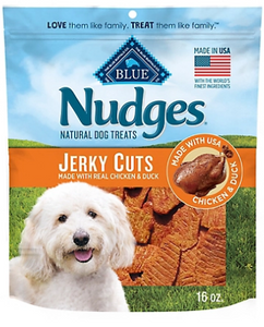 BLUE Nudges 804289 Chicken and Duck Flavor Jerky Cuts Natural Dog Treats, 16 oz.