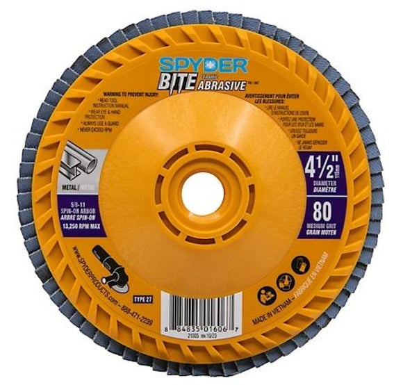 Spyder 21005 Bite 4.5-in Universal Ceramic Abrasive 80-Grit 5/8-11 Flap Disc