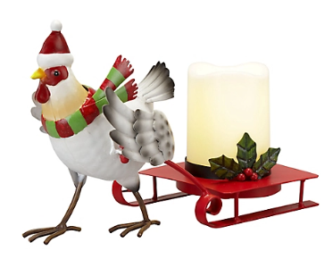 Red Shed Metal Santa Chicken with LED Candle - Festive Indoor/Outdoor Decor