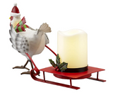 Red Shed Metal Santa Chicken with LED Candle - Festive Indoor/Outdoor Decor