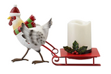 Red Shed Metal Santa Chicken with LED Candle - Festive Indoor/Outdoor Decor