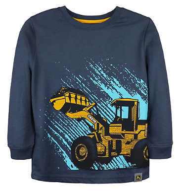 John Deere Kids' Ombre Blue Long Sleeve TShirt w/ Construction Print 100% Cotton