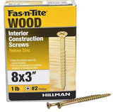 Hillman 48813 Fas-n-Tite Yellow Steel Zinc Interior Wood Screws #8 x 3", 77-Pack