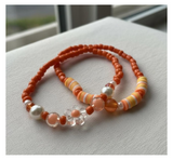 Handmade Orange & Pearl Bloom Beaded Bracelets, Teen Jewelry