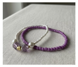 Handmade Purple and White Beaded Bracelets with Faux Pearls, Teen Jewelry