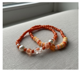 Handmade Orange & Pearl Bloom Beaded Bracelets, Teen Jewelry