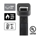 Cambridge 200605 14 in. Standard UV-Resistant Cable Ties, Black, 200-Pack