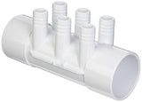 Waterway 672-7120 Manifold, 3/4" Barb, 6 Port, Flow Thru, 2" Slip x 2" Slip
