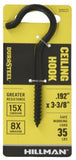 Hillman Black Coated Ceiling Hook Size, .192 in. x 3-3/8 in., 320122