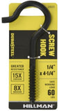 Hillman Black Coated Heavy Duty Screw Hook Size, 1/4 in. x 4-1/4 in.