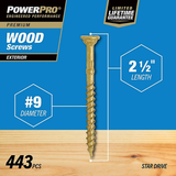 Hillman 48610 Power Pro Premium Exterior Wood Screws #9 x 2-1/2", 5lb, 443-Pcs