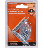 Hardware Essentials 851117 Corner Braces Steel Zinc 2" x 5/8", 4 Pack
