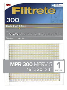 3M Filtrete Basic Dust & Lint Air Filter 300MPR MERV5, 16" x 20" x 1", Pack of 1