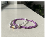 Handmade Purple and White Beaded Bracelets with Faux Pearls, Teen Jewelry