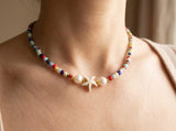 Sirenka Handmade -  Beaded Starfish Necklace, Colorful Summer Beach Choker, Acrylic Bead & Gold Accented Jewelry, Tropical Vacation Gift for Her
