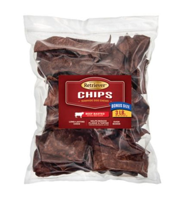 Retriever Chips 3lb Oven-Baked Natural Beef Flavor Basted Rawhide Dog Chew Treat