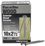Hillman 48386 Exterior Wood Screw #10 x 2-1/2 inch 1 lb. Gray