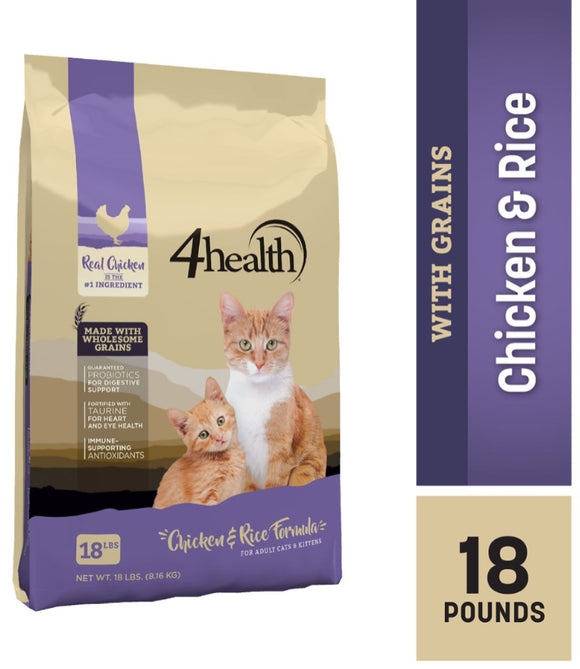 4health with Wholesome Grains 9820 All Stages Chicken Formula Dry Cat Food 18lb
