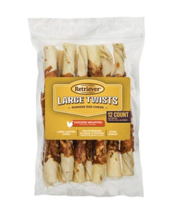 Retriever Large Twists 513TSC Chicken Wrapped Rawhide Dog Chew Treats - 12 Count