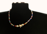 Handmade Beaded Necklace -  Multicolor, Starfish Charm and Faux Pearls