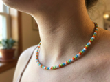 Handmade Citrus Beaded Necklace, Colorful Summer Choker, Y2K Indie Aesthetic Jewelry, Orange Green Blue White Beads