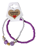 Handmade Purple and White Beaded Bracelets with Faux Pearls, Teen Jewelry