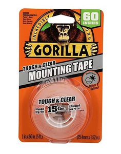 Gorilla 6065001 Tough & Clear Double-Sided Mounting Tape, 1" x 60"