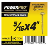 Hillman 47871 Power Pro Star Drive Structural Lag Screws 5/16"x 4", 40-Pcs