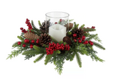 Red Shed GH216779 Pine and Berries Christmas Decoration with LED Candle, 12 in.