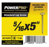 Hillman 47878 Power Pro Star Drive Structural Lag Screws 5/16" x 5", 36 Pc