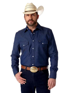 Wrangler MS7011D Men's Cowboy Cut Western Firm Finish Work Shirt, Denim, Large