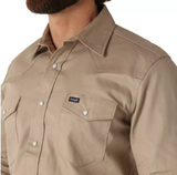 Wrangler MS721SL Men's Cowboy Cut Western Firm Finish Work Shirt Khaki 2XLT