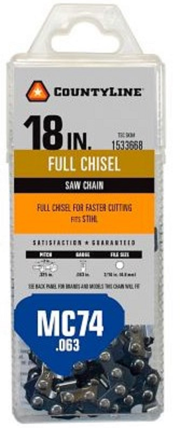CountyLine 76374TSC Chainsaw Chain 18 Inch 74 Link Full Chisel Steel