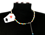 Handmade Citrus Beaded Necklace, Colorful Summer Choker, Y2K Indie Aesthetic Jewelry, Orange Green Blue White Beads