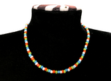 Handmade Citrus Beaded Necklace, Colorful Summer Choker, Y2K Indie Aesthetic Jewelry, Orange Green Blue White Beads