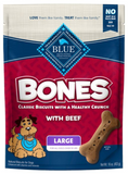 Blue Buffalo Bones Natural Crunchy Dog Treats, Large Dog Biscuits, Beef 16 oz.