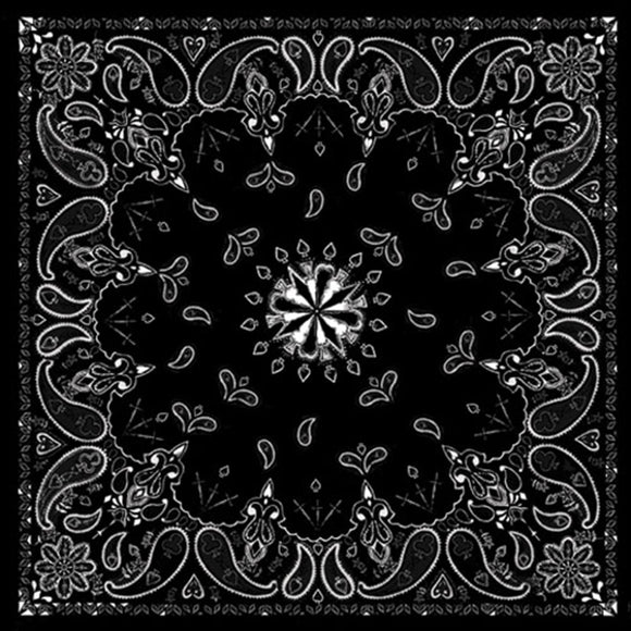 Balboa B001 Bandanna 100% Cotton Black Paisley Premium - 22 X 22 Inch