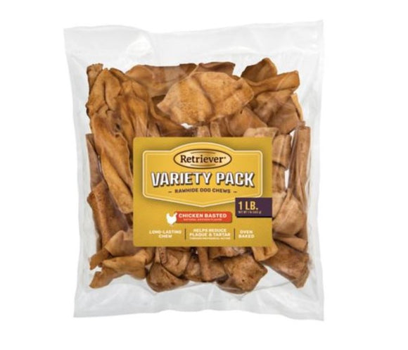 Retriever Variety Pack Chicken Basted Flavor Rawhide Dog Chew Treats - 1 lb